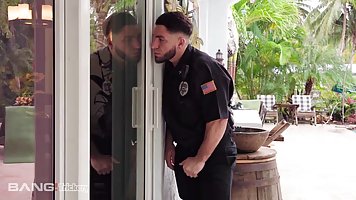 The policeman saw the brunette's masturbation and decided to fuck her